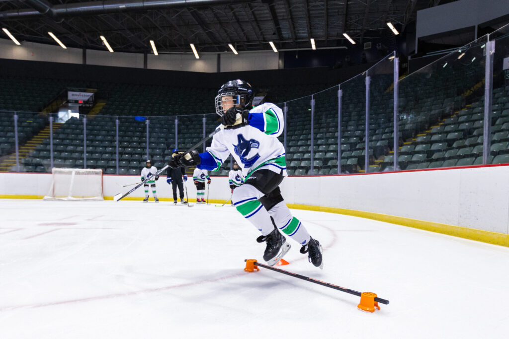 Stickhandling drill on ice