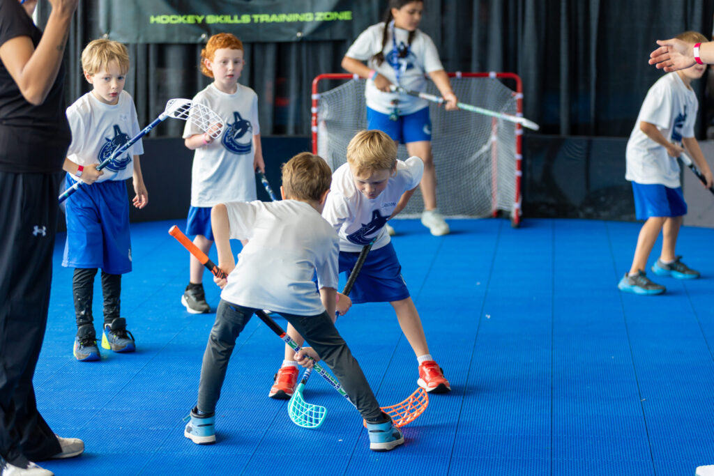 Floorball action in training zone